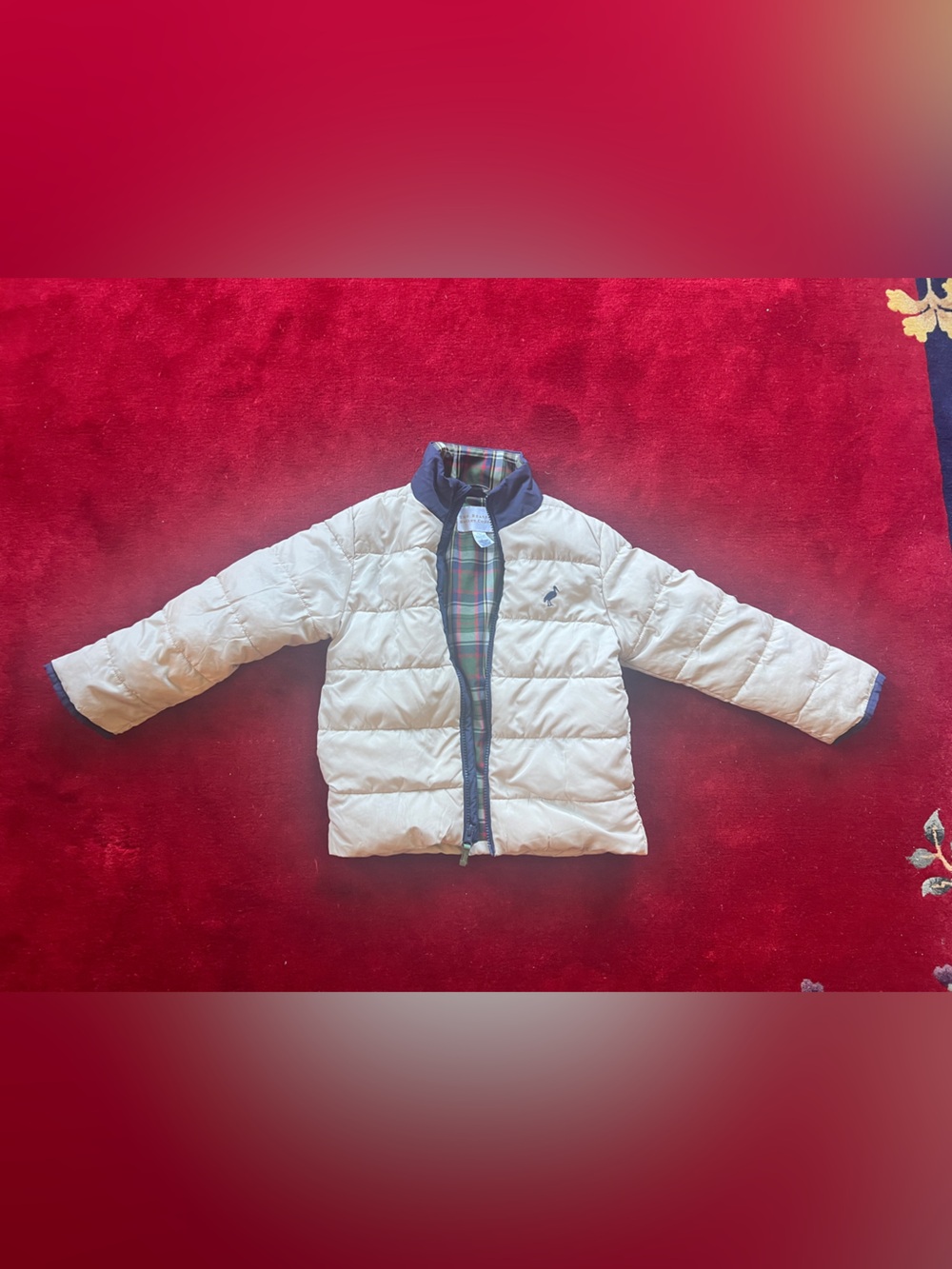The Beaufort Bonnet Company Cream Quilted Puffer Jacket with Plaid Lining